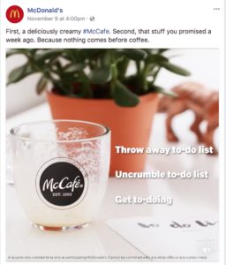 McDonald's mock social media post.